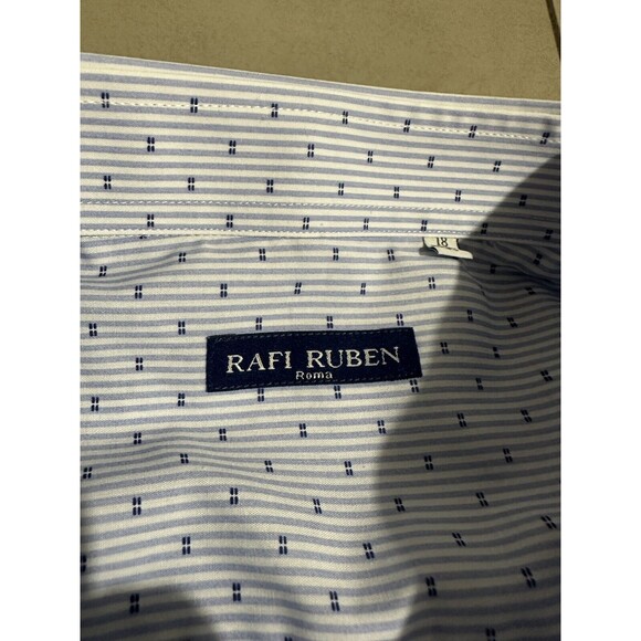 Rafi Ruben Roma Shirt Men’s Light Blue Striped Size 18 / 45” Sleeve Clean NWT - Picture 5 of 6